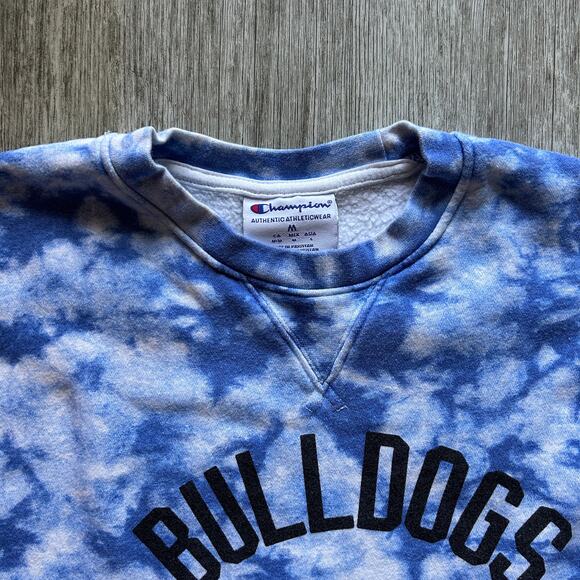 Champion Blue/White Drake Bulldogs Tie Dye Cropped Sweatshirt Size Medium - Picture 2 of 8